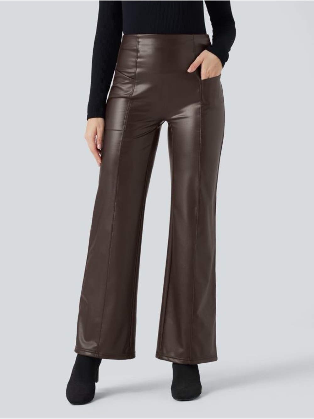 Halara XL Petite Brown Faux Leather High Rise Wide Leg Pants XL Petite NWT
